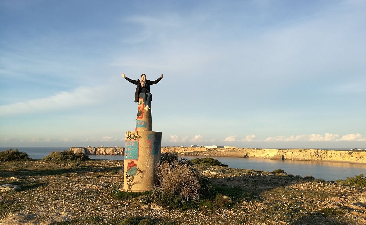 Julia  reaching for the sky in Portugal 