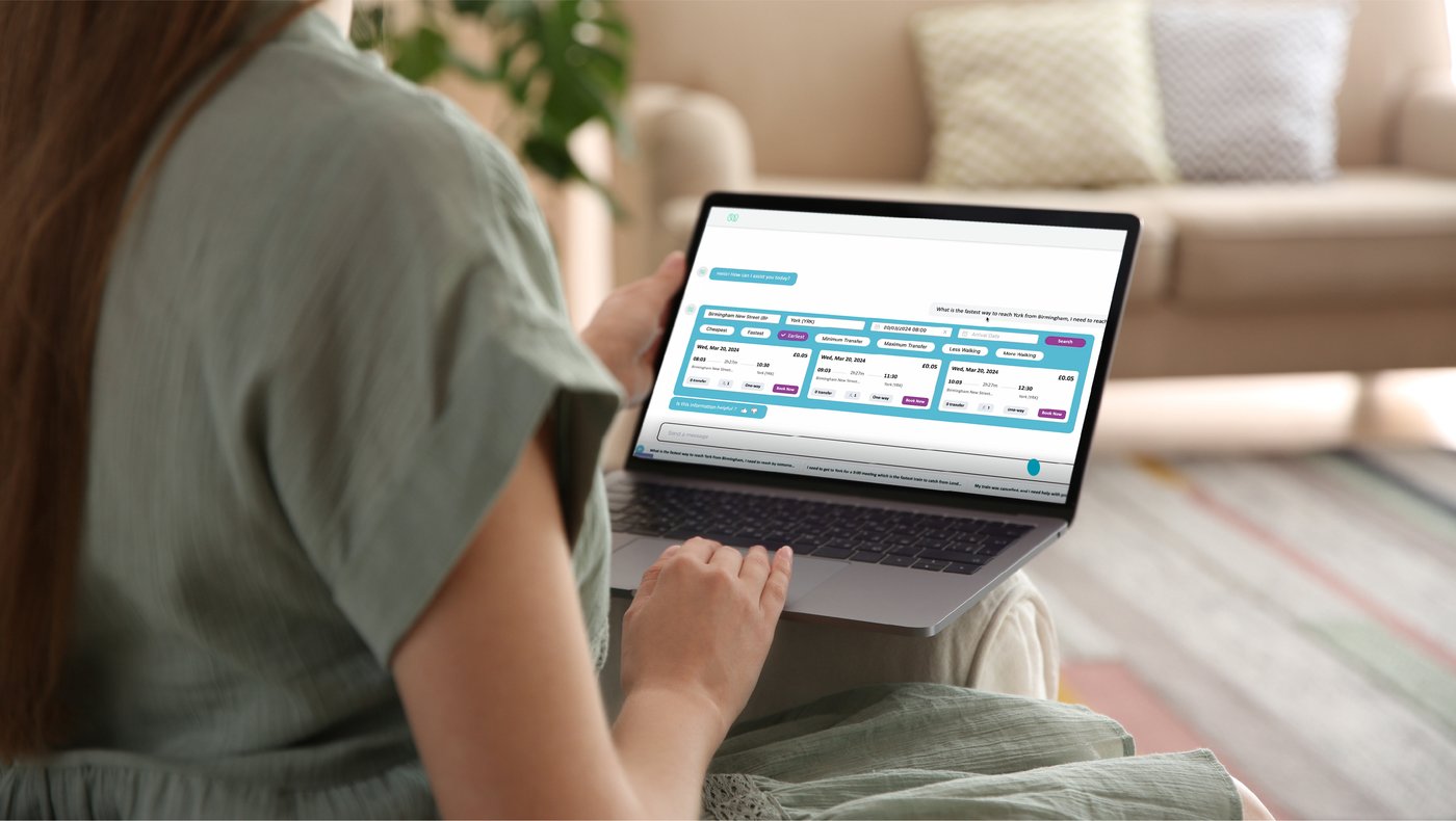 Women using Nagarro's app in her Laptop.