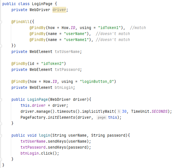 Design pattern in test automation – Page object class for login web page 