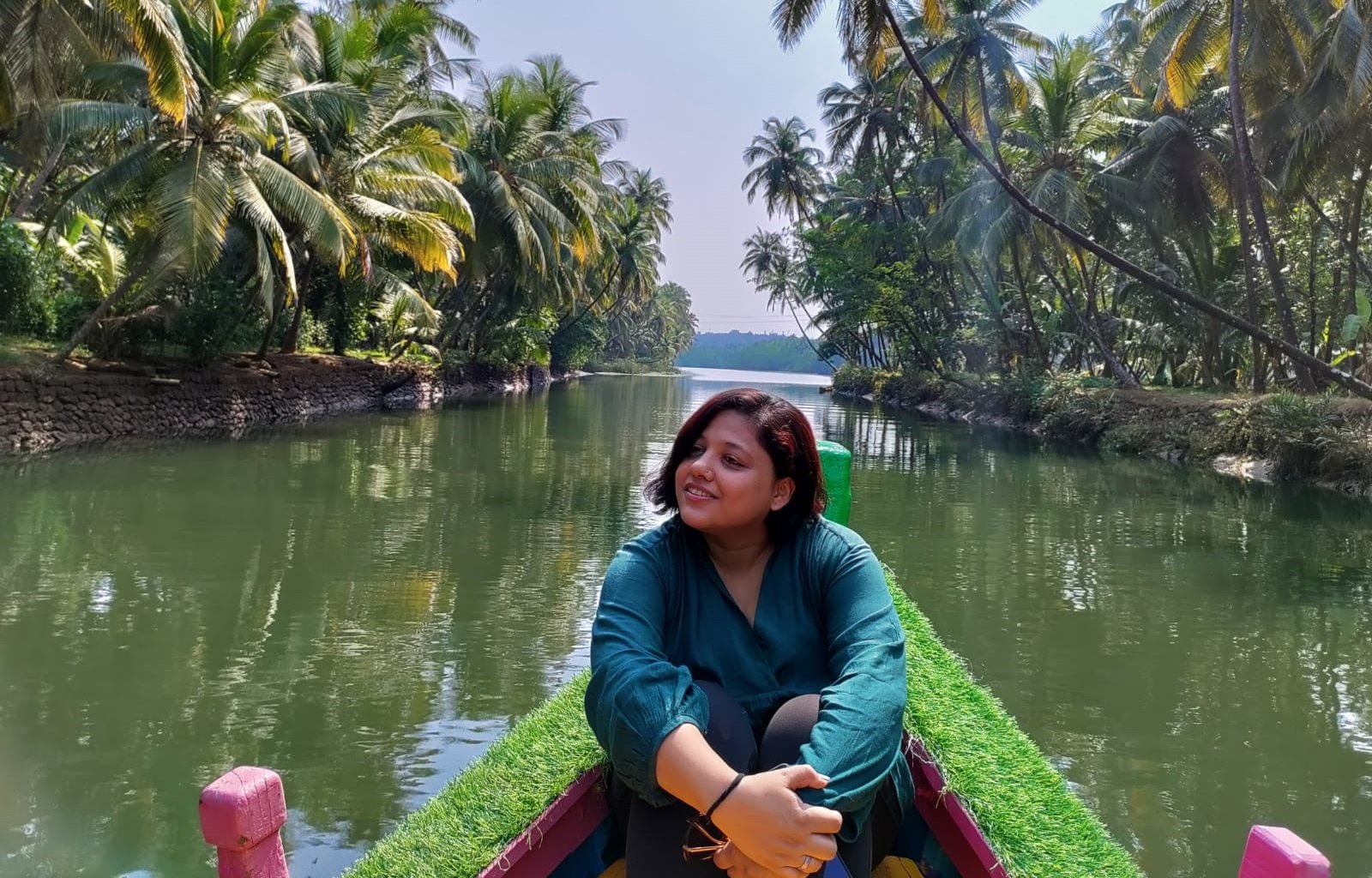 Shubhra enjoying a boat ride in the backwaters