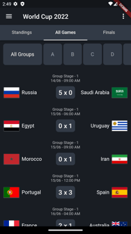 Nagarro FIFA World cup app _ All Games tab_Flutter