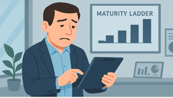 Illustration of a man looking at his tablet.