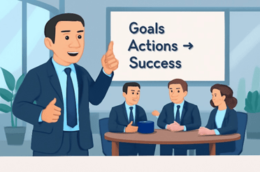 A team setting their goals and taking action to succeed.