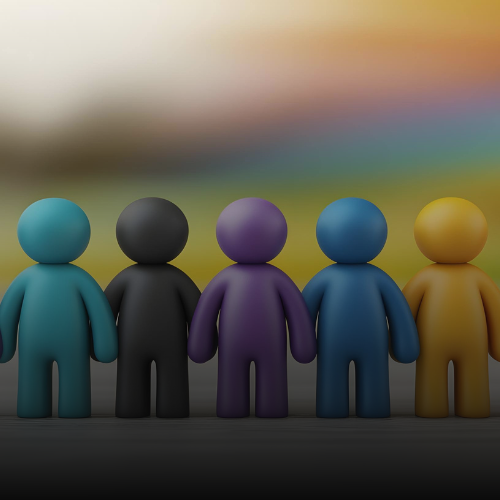 Different color clay figures representing people.