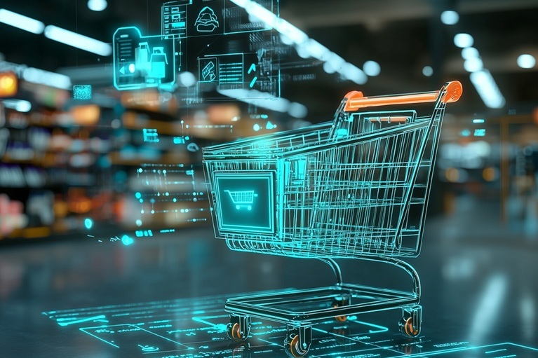 A-futuristic-shopping-cart-with-a-digital-interface-tile