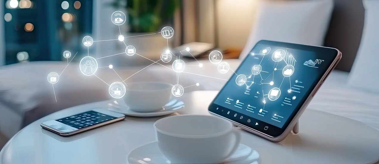 AI technology through an Ipad in a hotel room