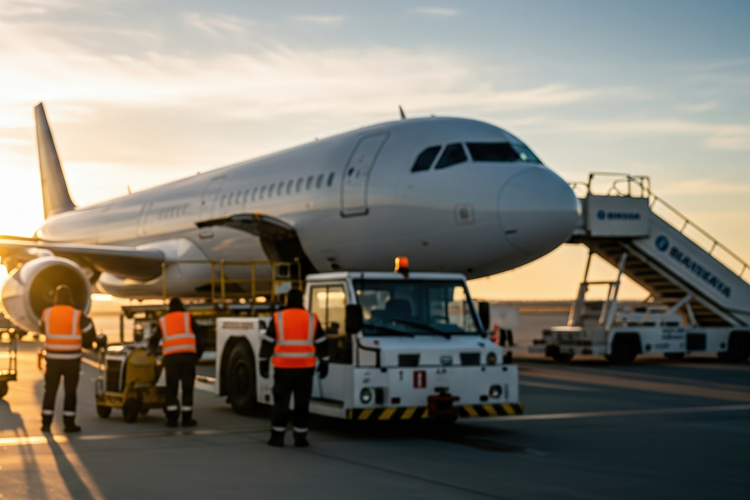 Airside ground staff near an airplane