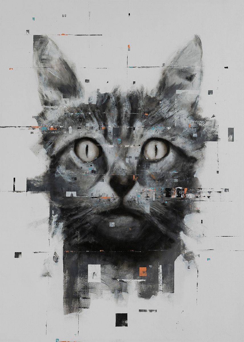 Georg _GlitchCat white_140x100cm_acrylic on canvas_2022
