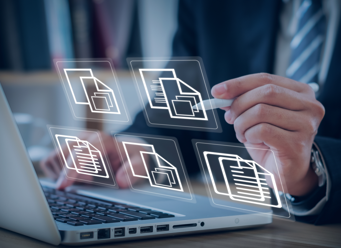 A person interacting with a virtual interface.