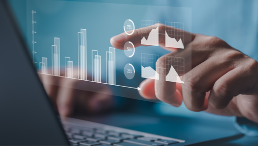 A man interacting with a virtual user interface.