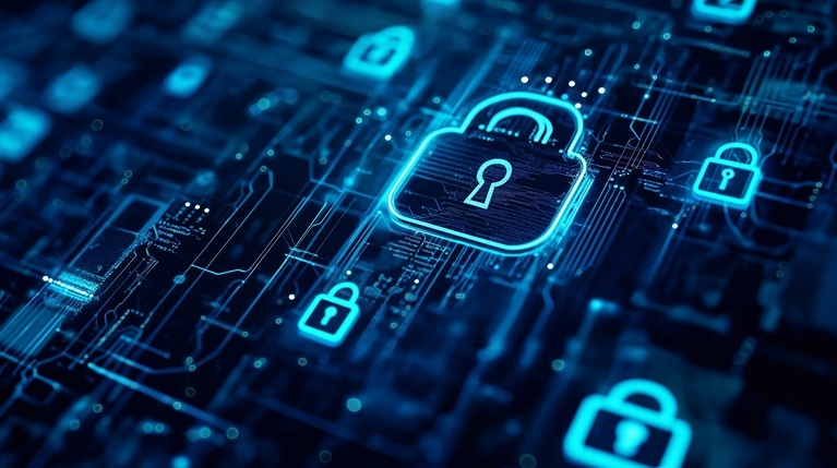 Digital background with glowing locks