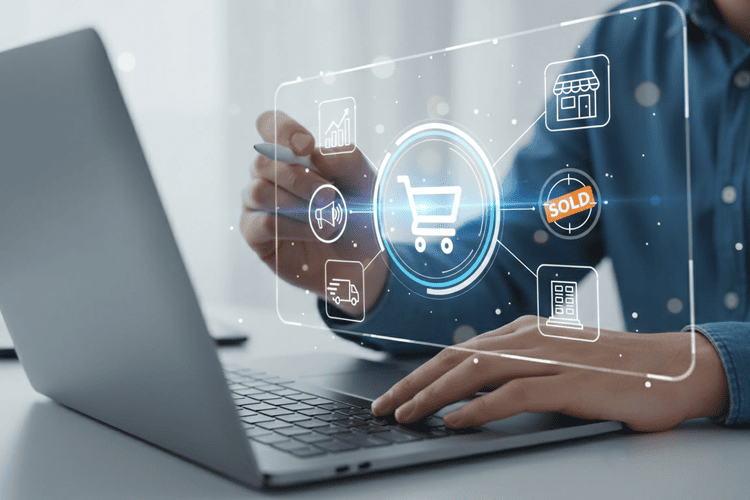 Ecommerce icons depicting retail and commerce in airports