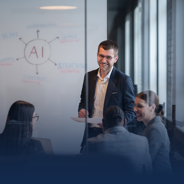 Employees-discussiing-AI-strategy-in-a-conference-room-showcasing-collaborative-culture
