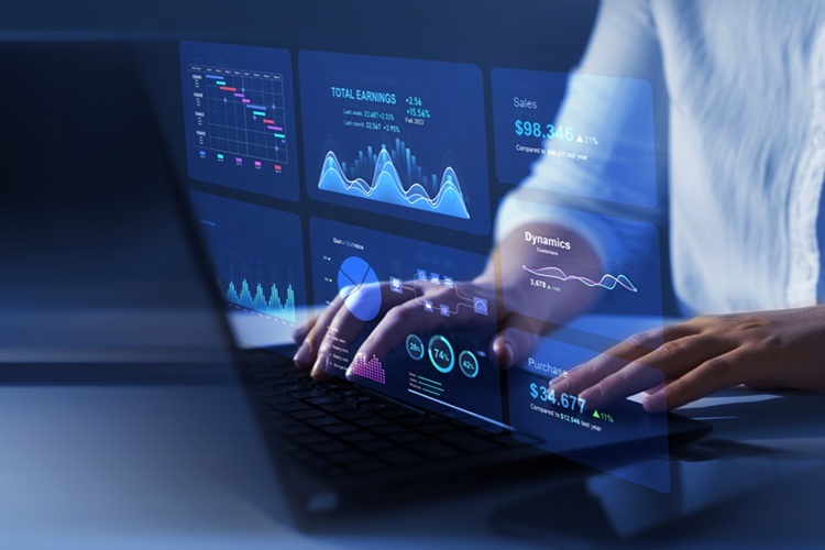 Financial management icons on a computer