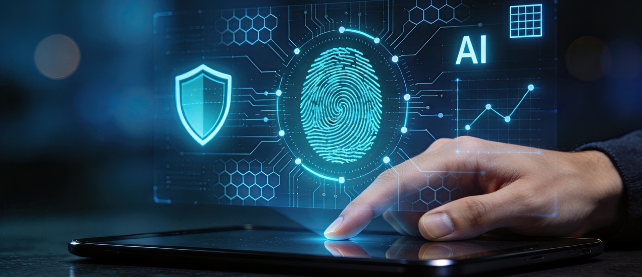 Fingerprint biometric security authentication on tablet with AI technology