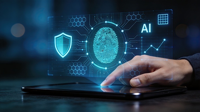 Fingerprint biometric security authentication on tablet with AI technology
