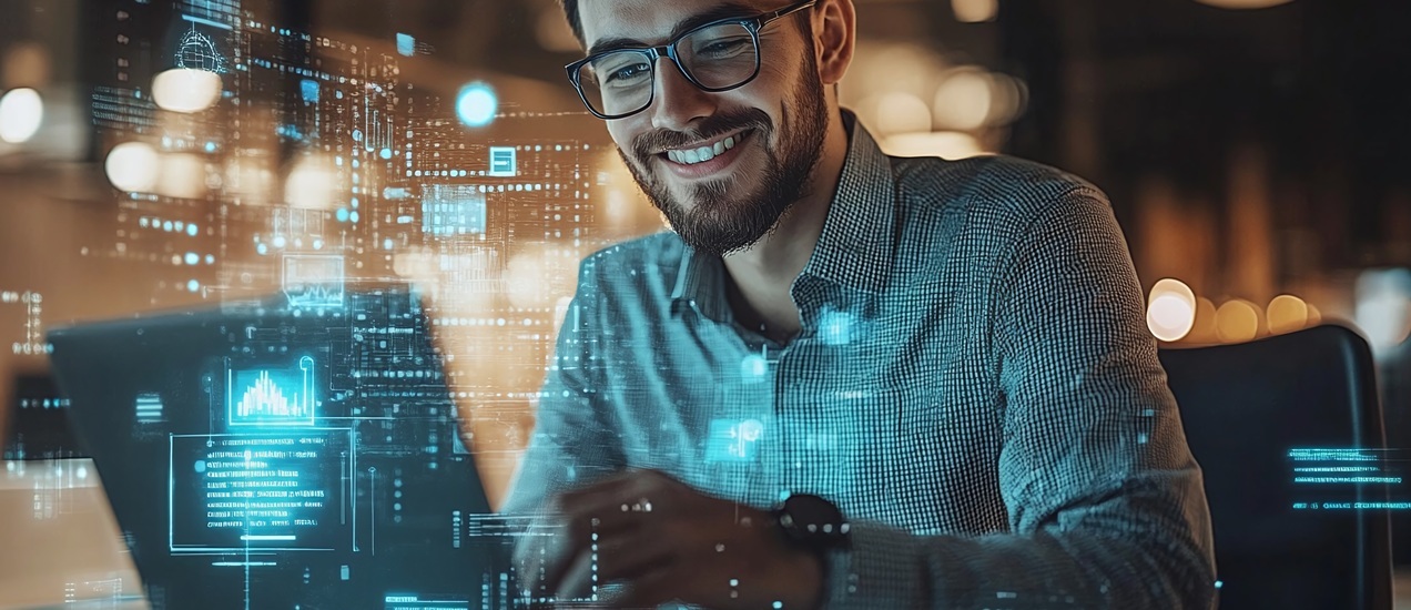 Man working on a software on a laptop
