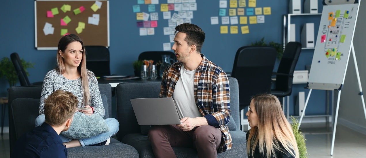 Team members discussing about a project