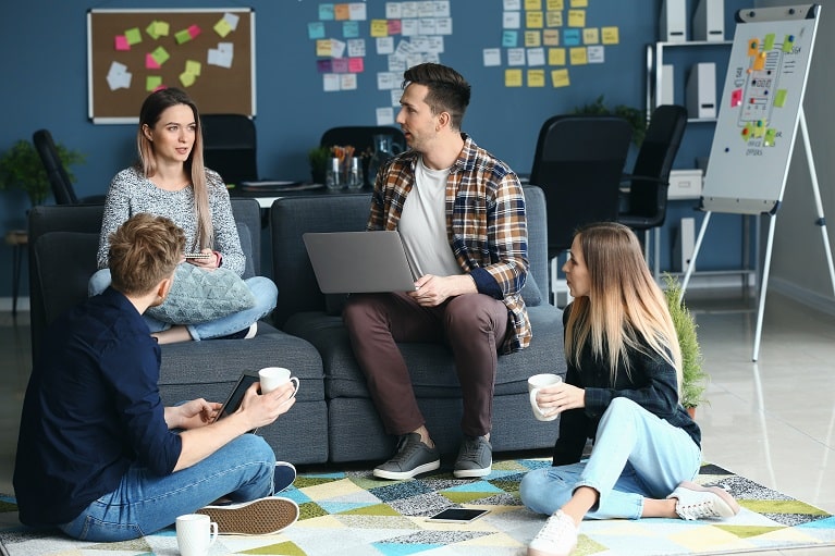 Team members discussing about a project