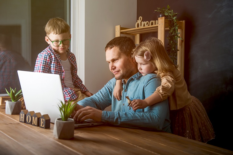 Dad working from home with 2 kids-Mob