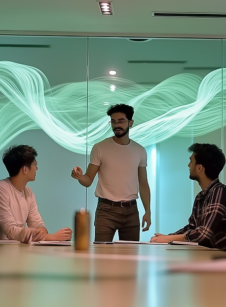 People involved in a discussion in a meeting room