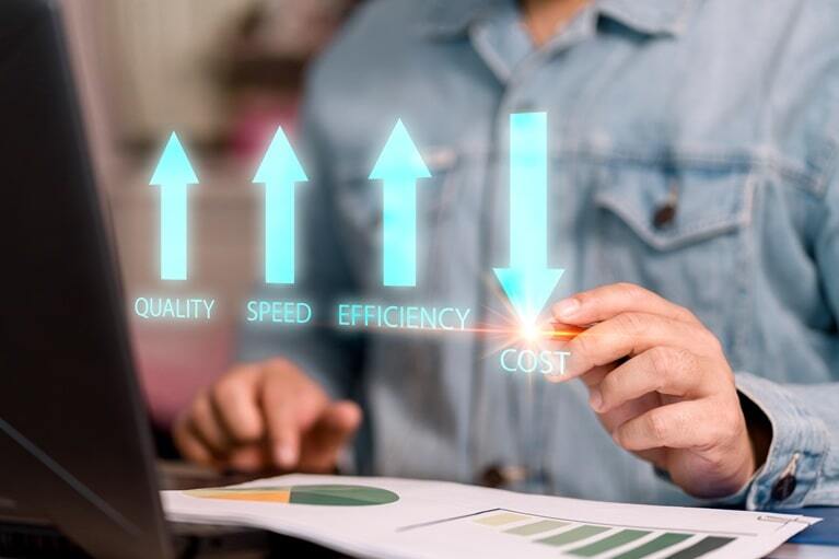 Performance concept of increase quality, speed, efficiency and reduce cost