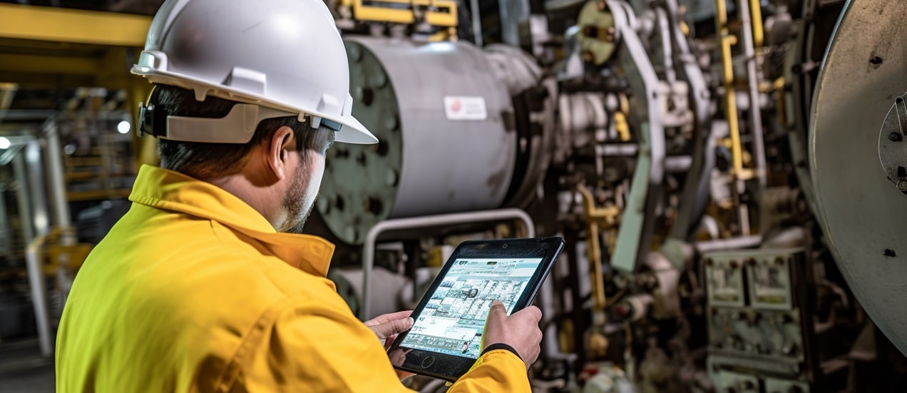 A man working on a tablet in an industry