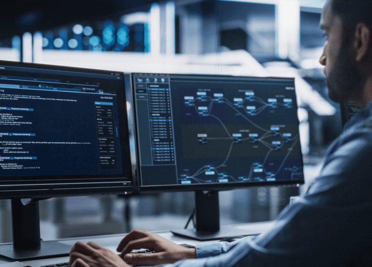 Project architect working on a complex flowchart on a system to depict process intelligence_m-1