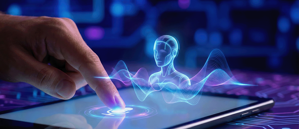 A finger touching the digital interface