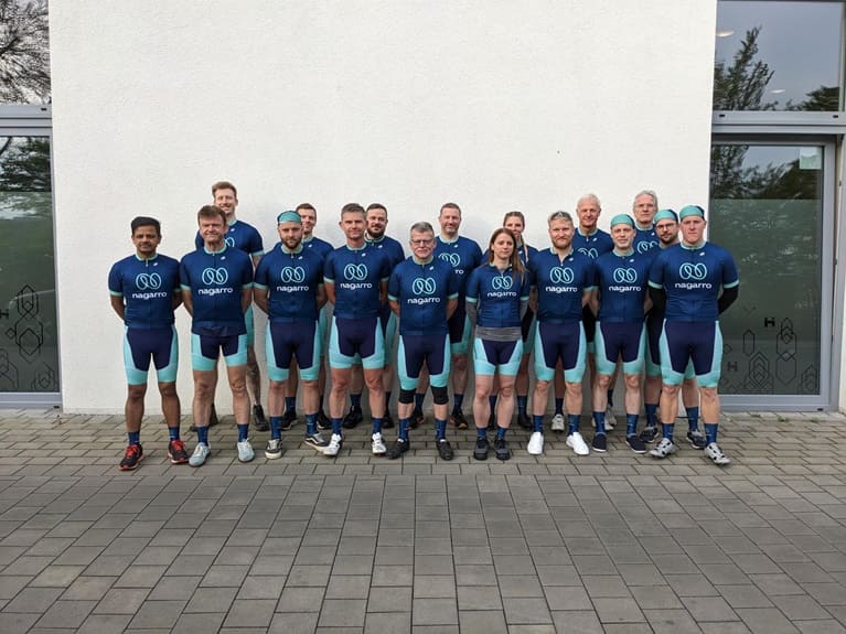 Team Nagarro standing together at the Eschborn-Frankfurt cycling race