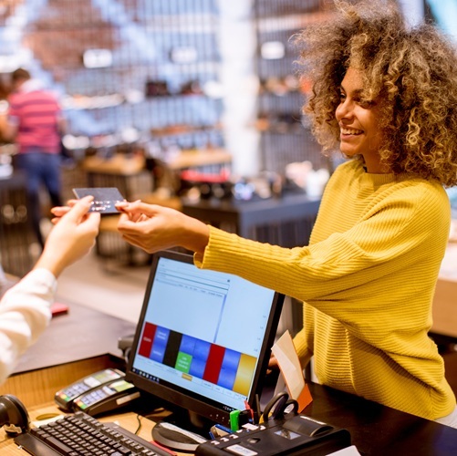 Transaction happening at a retail store