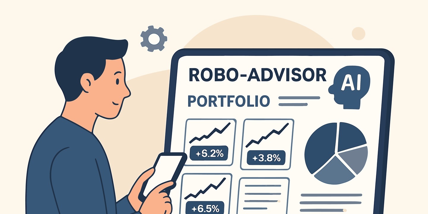 Illustration of a man using ROBO-ADVISOR portfolio.