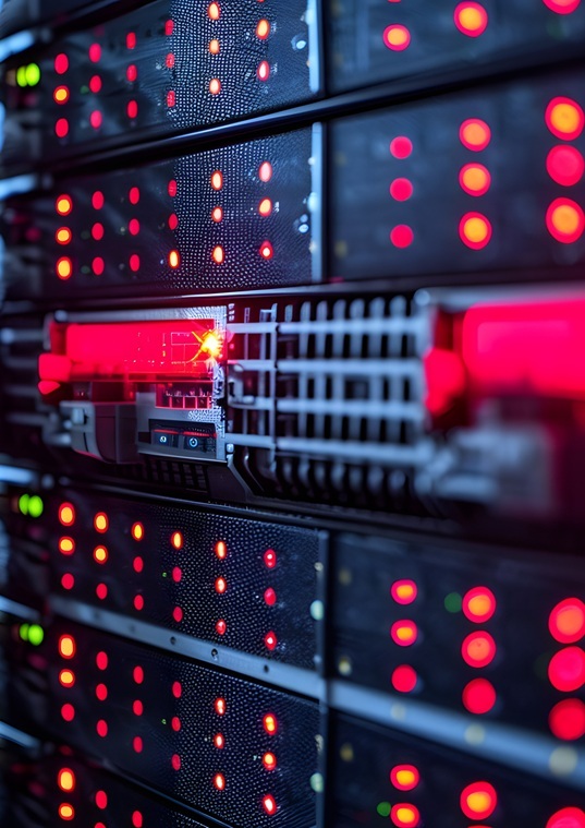 Server rack located in the data center to secure large amounts of data and IT infrastructure.